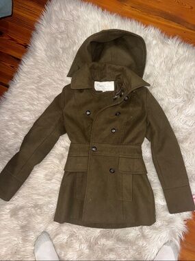 Jessica Simpson Olive Hooded Double-Breasted Peacoat